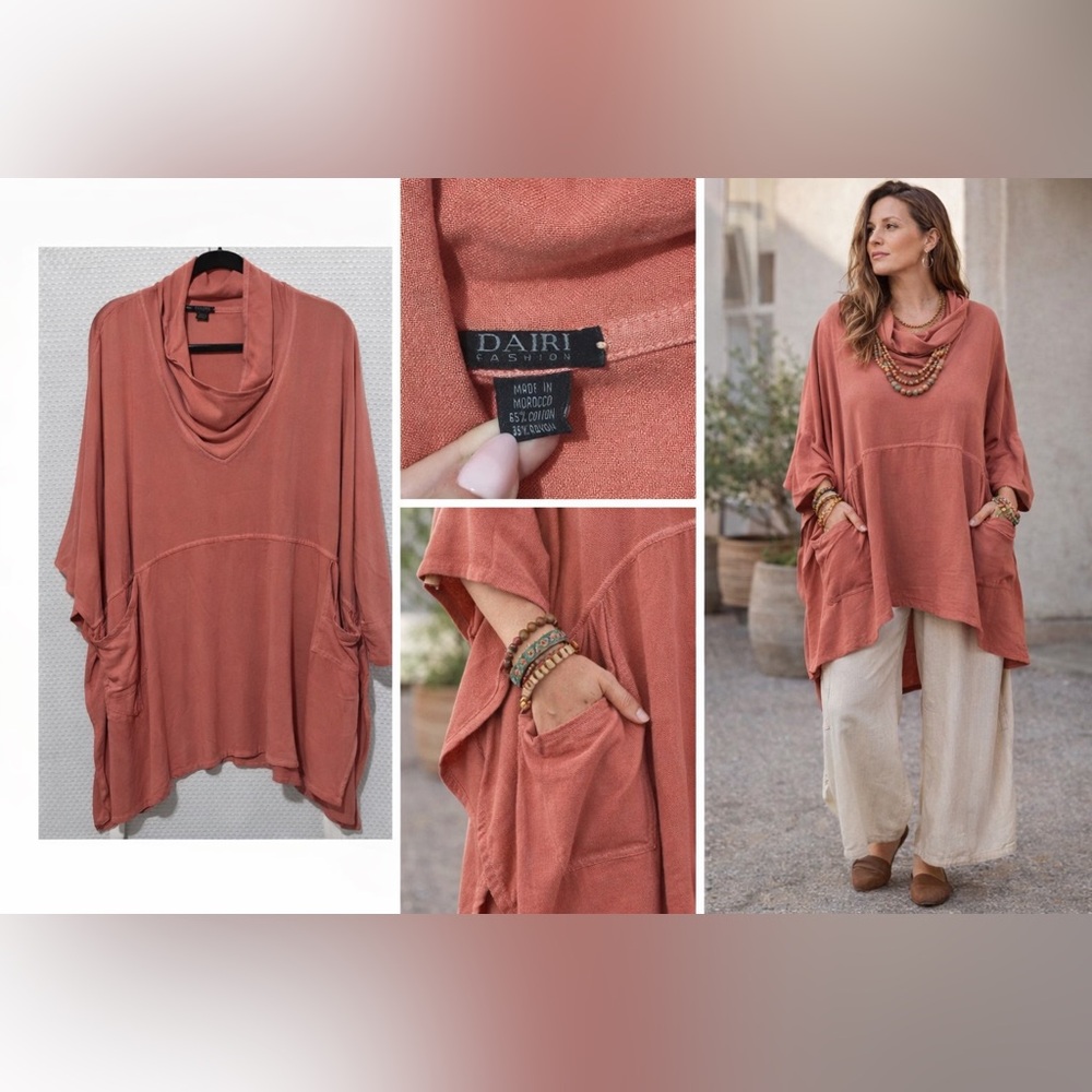 Dairi Fashion Morocco Tunic Top Soft Relaxed Poncho Lagonlook Pockets OS LG XL